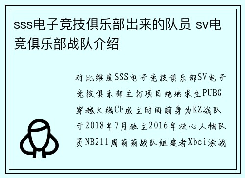 sss电子竞技俱乐部出来的队员 sv电竞俱乐部战队介绍